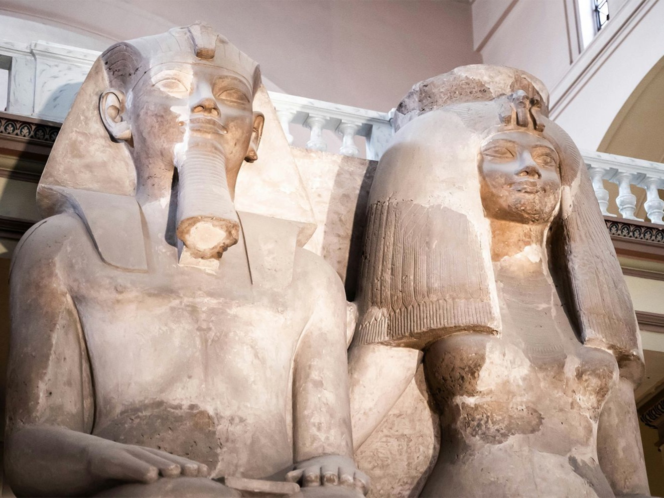 Colossal statues at the Grand Egyptian Museum