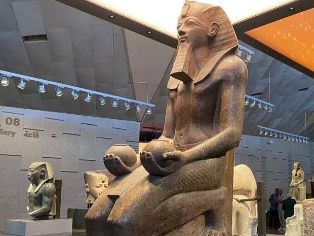 Ancient Egyptian statue in the Grand Egyptian Museum