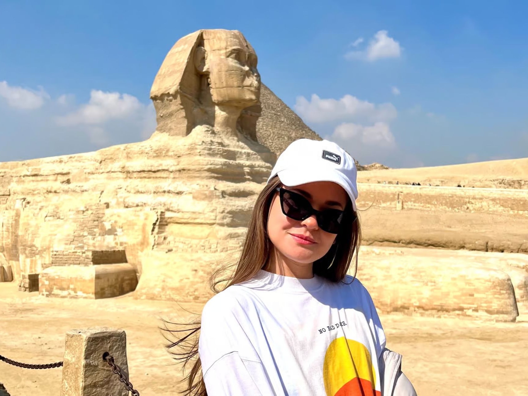 Visitor beside the Great Sphinx