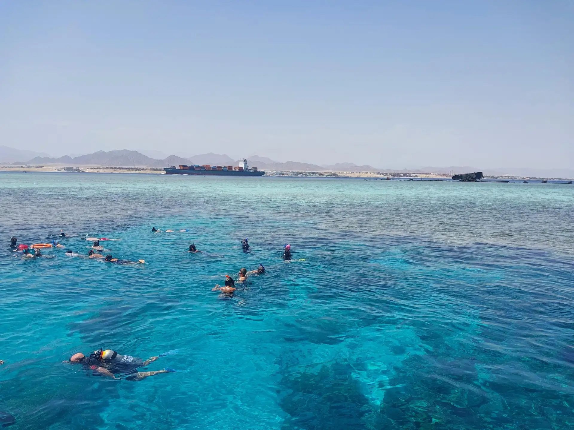 Snorkellers floating above the reef